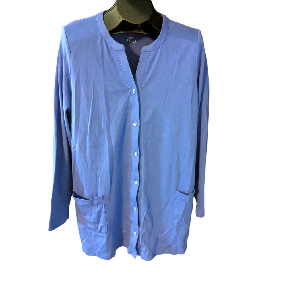 ISAAC MIZRAHI LIVE! 1X Azure Blue Button Cardigan Front Pockets Comfort Workwear